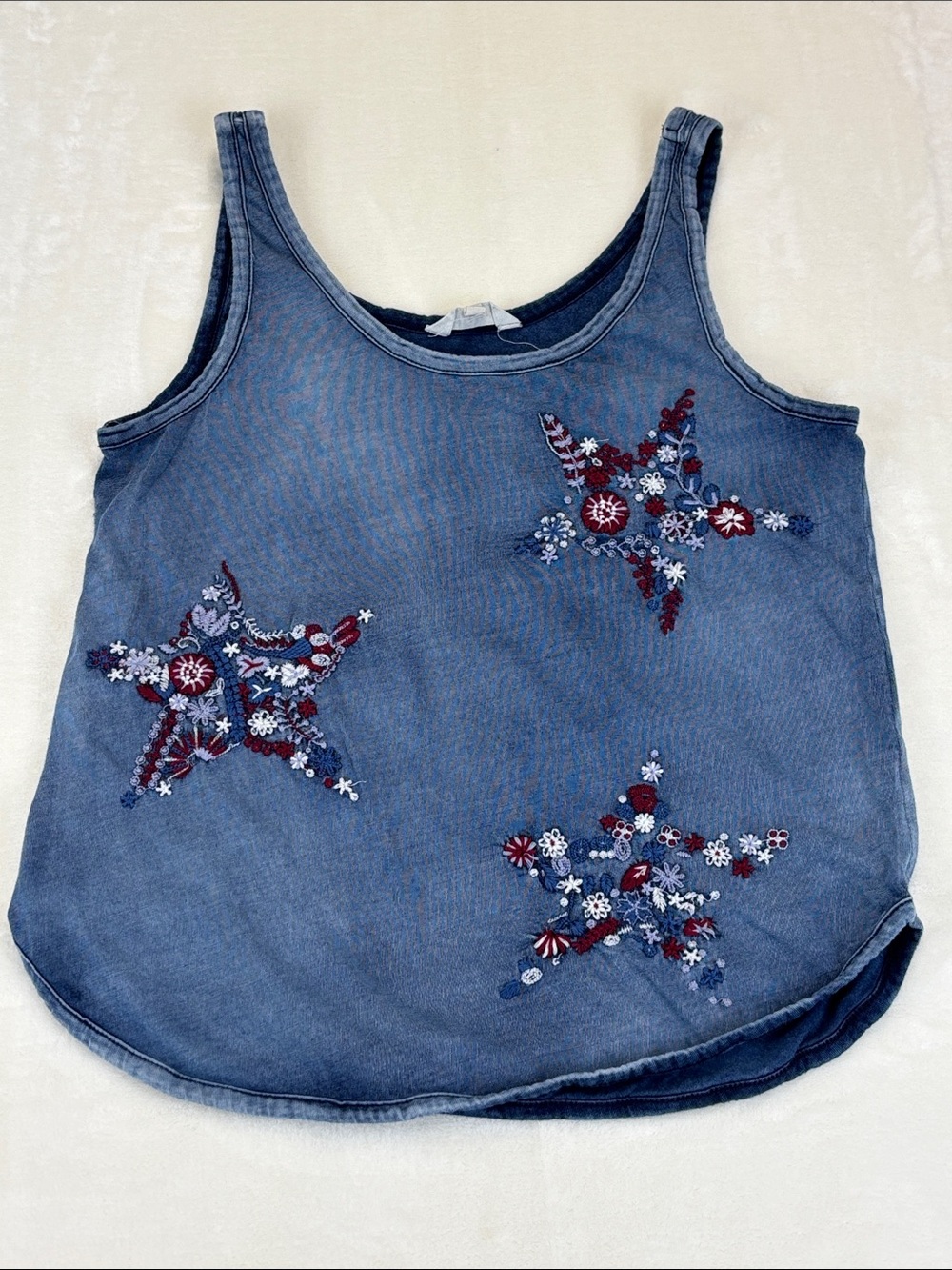 LUCKY BRAND Embroidered Star Tank Chambray Blue Size XS